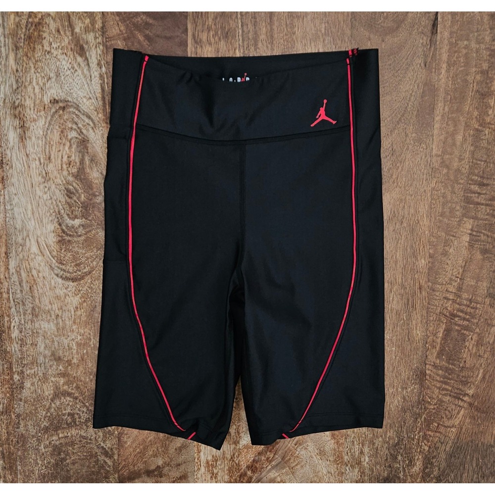 Nike Jordan Essentials Bike Shorts Women's S Black/Red Mid-Rise Tight Fit